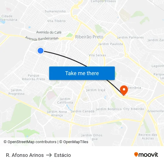 R. Afonso Arinos to Estácio map