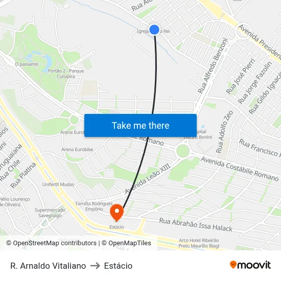 R. Arnaldo Vitaliano to Estácio map