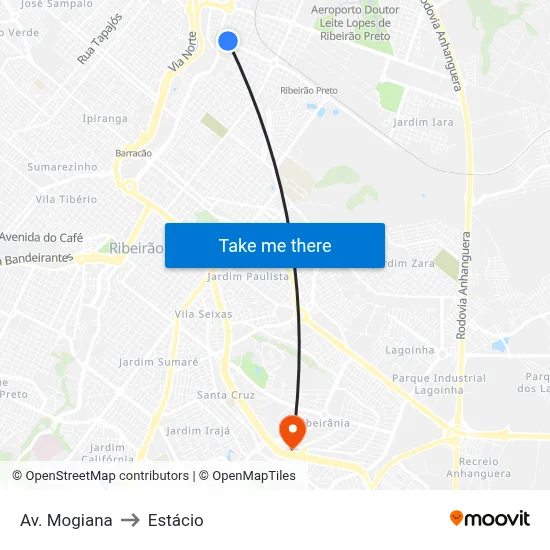 Av. Mogiana to Estácio map