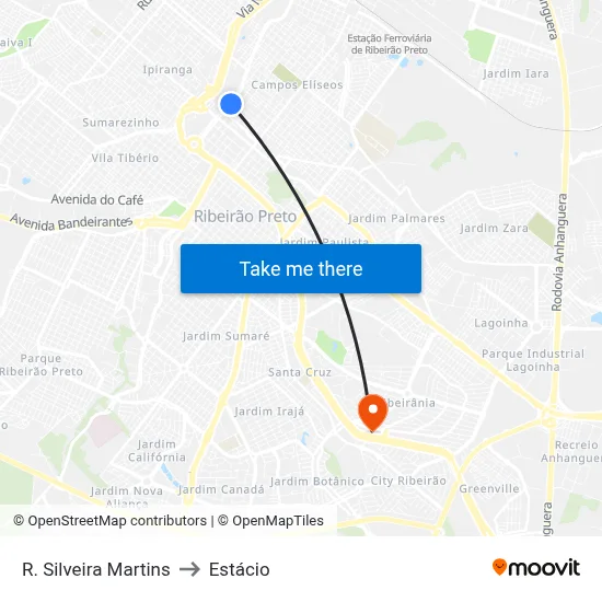 R. Silveira Martins to Estácio map