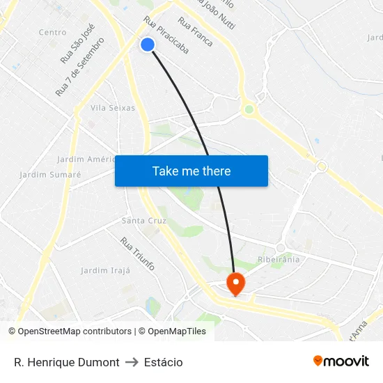 R. Henrique Dumont to Estácio map