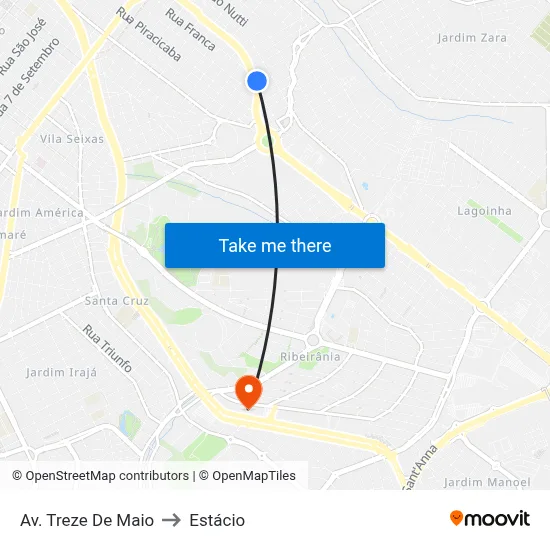 Av. Treze De Maio to Estácio map