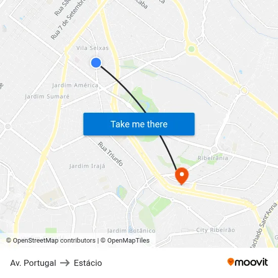 Av. Portugal to Estácio map