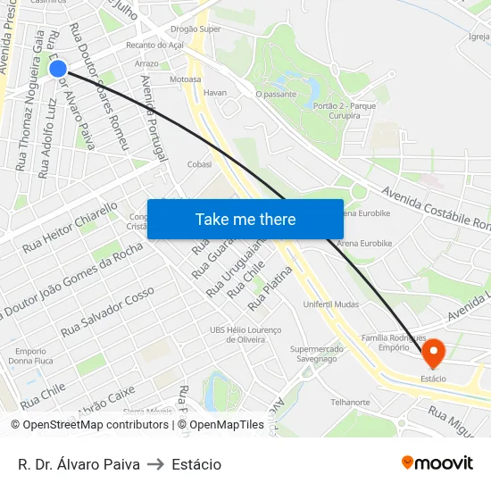 R. Dr. Álvaro Paiva to Estácio map
