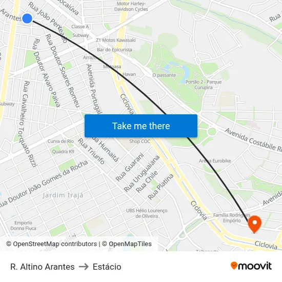 R. Altino Arantes to Estácio map