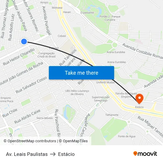 Av. Leais Paulistas to Estácio map
