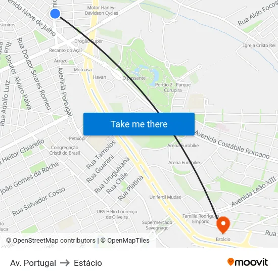 Av. Portugal to Estácio map