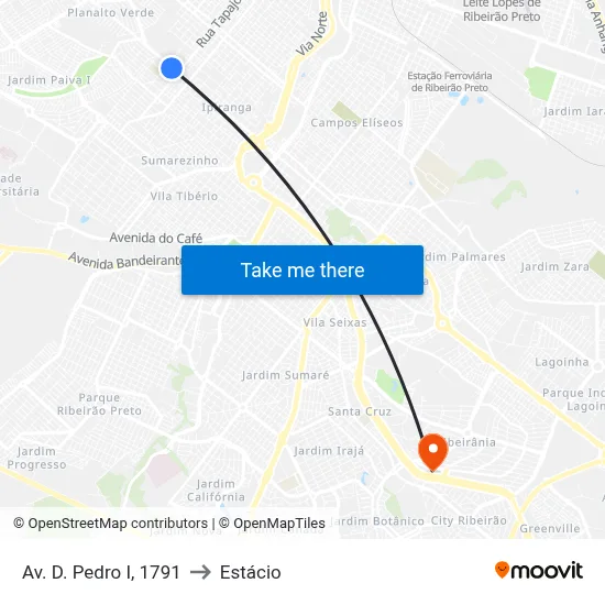 Av. D. Pedro I, 1791 to Estácio map