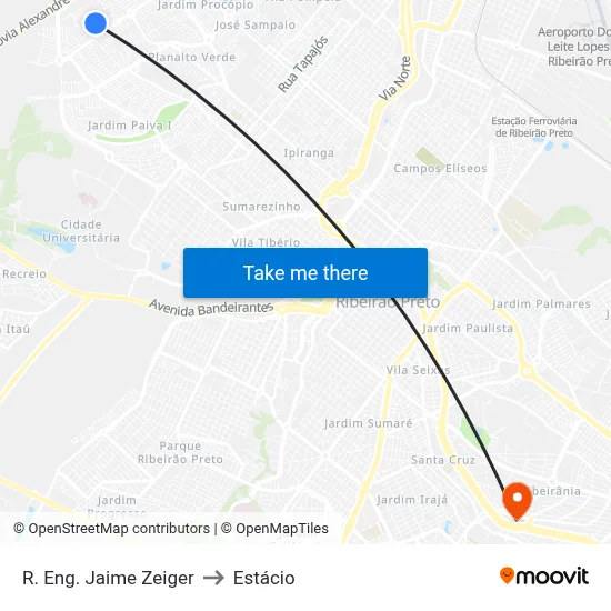 R. Eng. Jaime Zeiger to Estácio map
