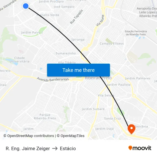 R. Eng. Jaime Zeiger to Estácio map