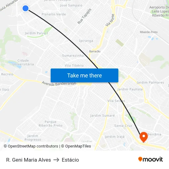 R. Geni Maria Alves to Estácio map
