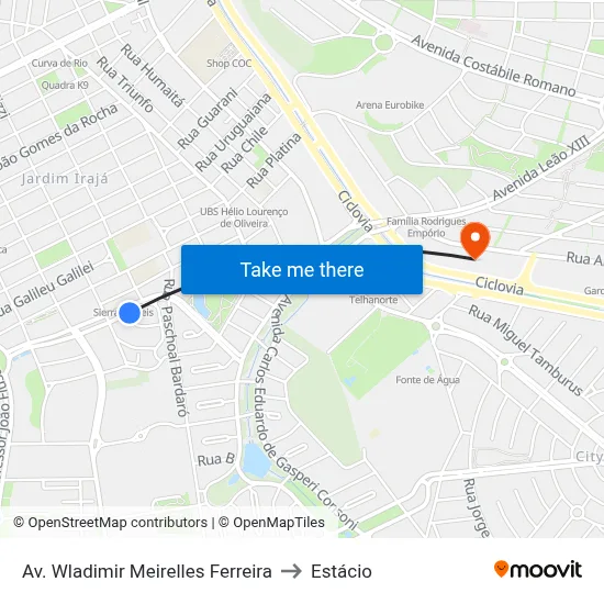 Av. Wladimir Meirelles Ferreira to Estácio map