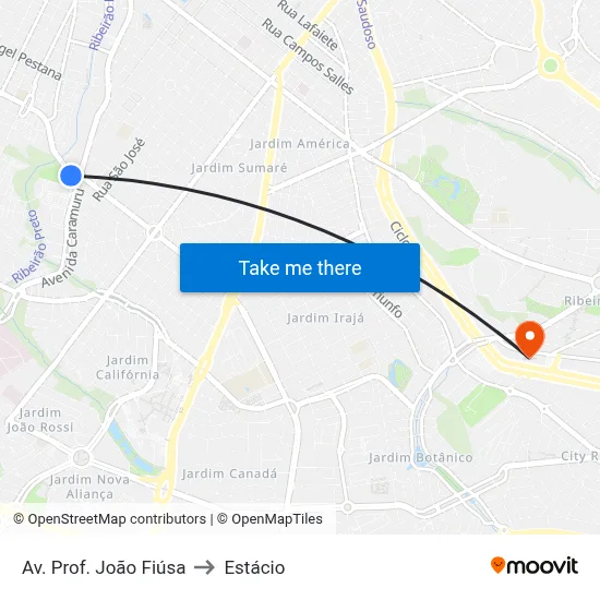 Av. Prof. João Fiúsa to Estácio map