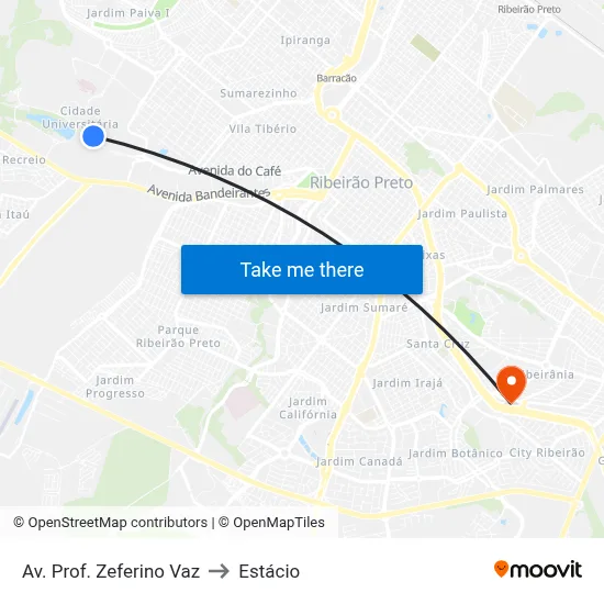 Av. Prof. Zeferino Vaz to Estácio map