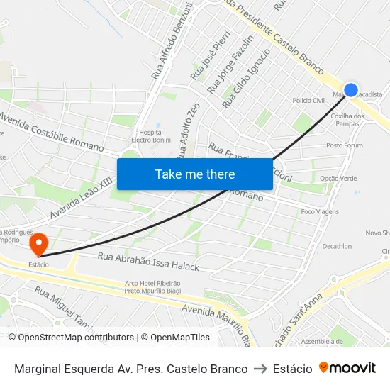Marginal Esquerda Av. Pres. Castelo Branco to Estácio map