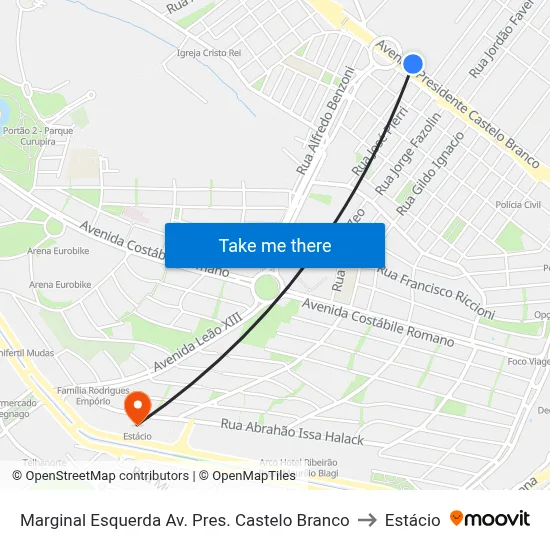 Marginal Esquerda Av. Pres. Castelo Branco to Estácio map
