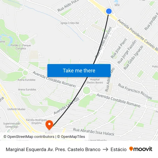 Marginal Esquerda Av. Pres. Castelo Branco to Estácio map