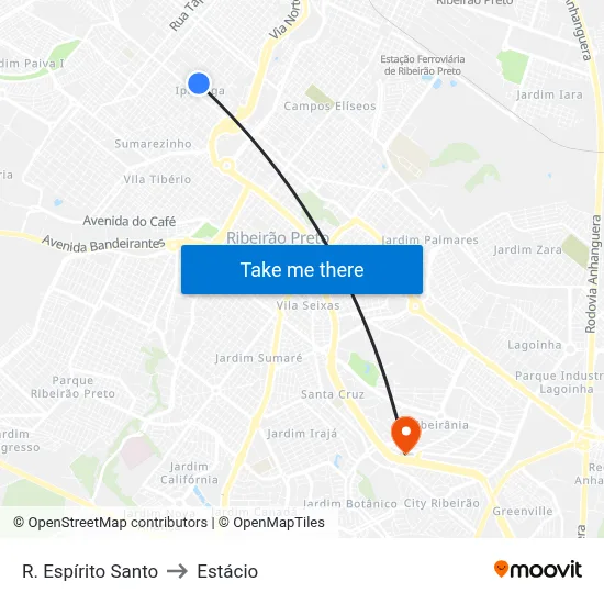 R. Espírito Santo to Estácio map