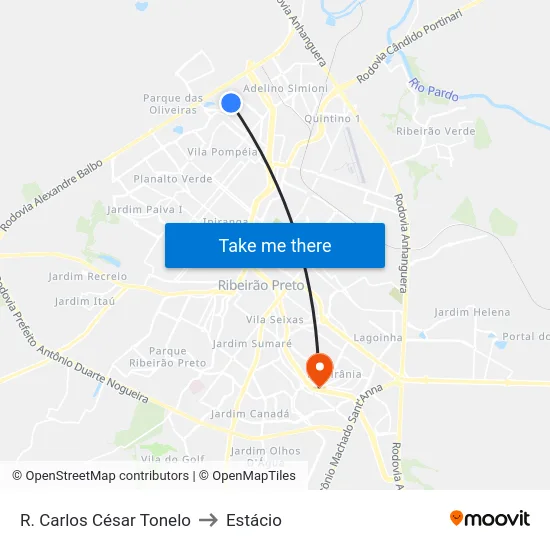 R. Carlos César Tonelo to Estácio map