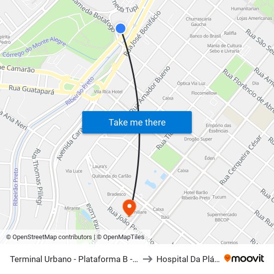 Terminal Urbano - Plataforma B - Ponto 3 to Hospital Da Plástica map