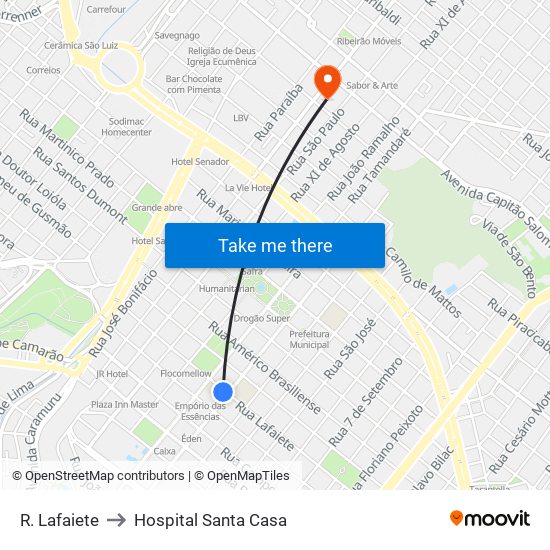R. Lafaiete to Hospital Santa Casa map