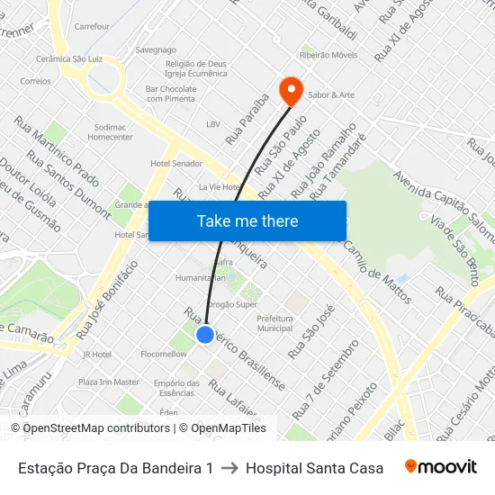 Estação Praça Da Bandeira 1 to Hospital Santa Casa map