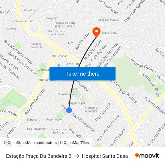 Estação Praça Da Bandeira 2 to Hospital Santa Casa map
