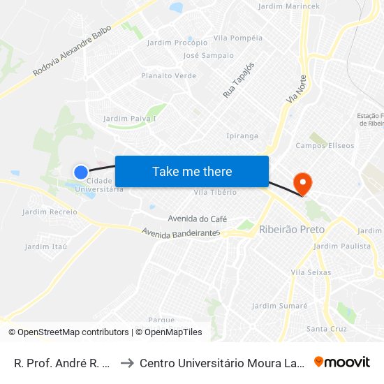 R. Prof. André R. Cruz to Centro Universitário Moura Lacerda map