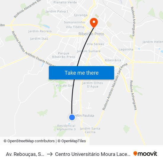 Av. Rebouças, S/N to Centro Universitário Moura Lacerda map
