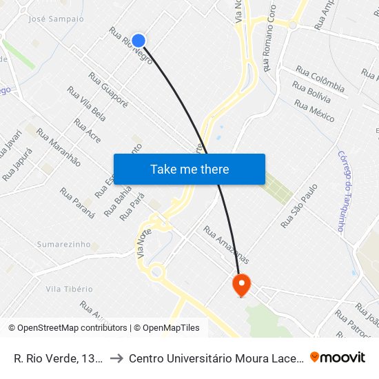 R. Rio Verde, 1393 to Centro Universitário Moura Lacerda map