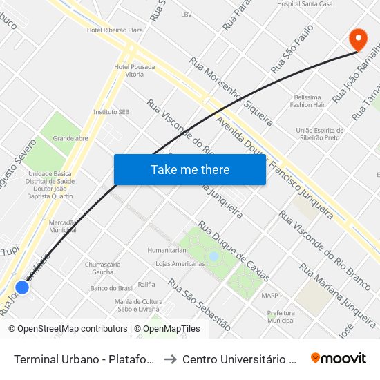 Terminal Urbano - Plataforma I - Ponto 17 to Centro Universitário Moura Lacerda map