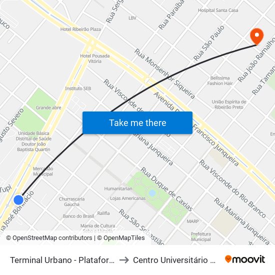 Terminal Urbano - Plataforma H - Ponto 16 to Centro Universitário Moura Lacerda map