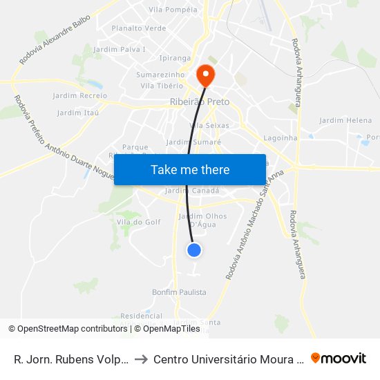R. Jorn. Rubens Volpe Filho to Centro Universitário Moura Lacerda map