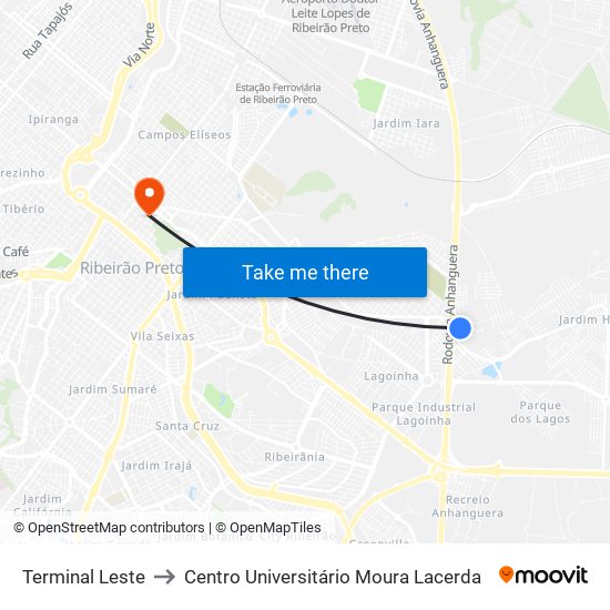 Terminal Leste to Centro Universitário Moura Lacerda map