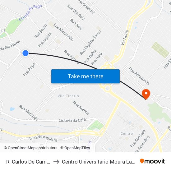 R. Carlos De Campos to Centro Universitário Moura Lacerda map