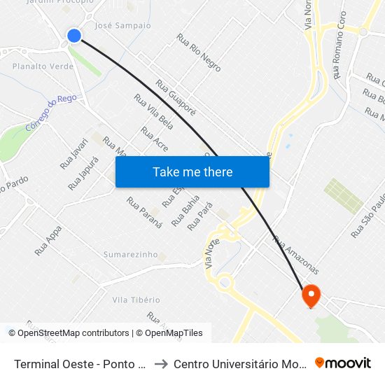 Terminal Oeste - Ponto De Conexão to Centro Universitário Moura Lacerda map