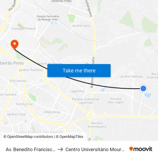 Av. Benedito Francisco (Bilo) to Centro Universitário Moura Lacerda map