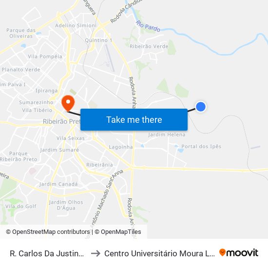 R. Carlos Da Justina, S/N to Centro Universitário Moura Lacerda map