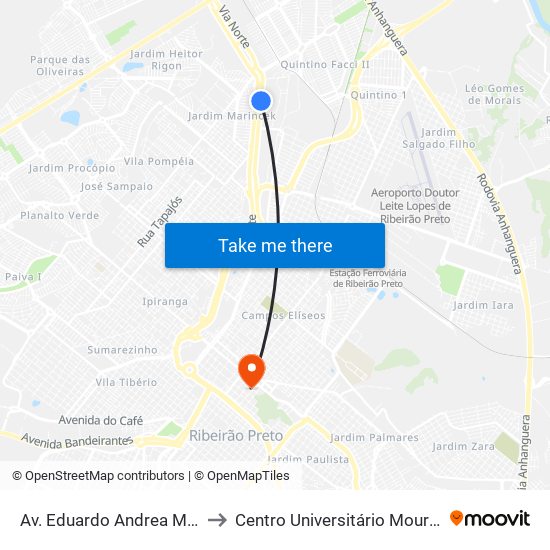 Av. Eduardo Andrea Matarazzo to Centro Universitário Moura Lacerda map