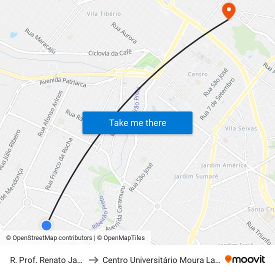 R. Prof. Renato Jardim to Centro Universitário Moura Lacerda map