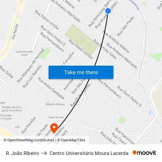 R. João Ribeiro to Centro Universitário Moura Lacerda map