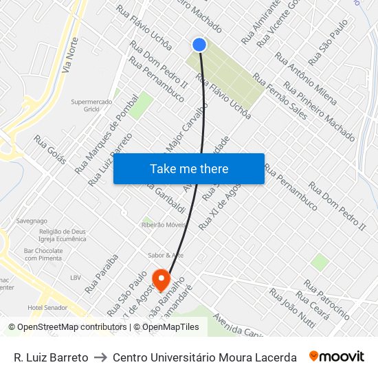 R. Luiz Barreto to Centro Universitário Moura Lacerda map