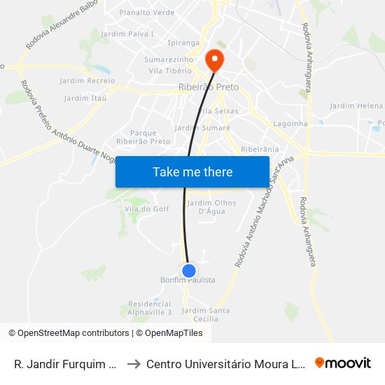 R. Jandir Furquim Vieira to Centro Universitário Moura Lacerda map