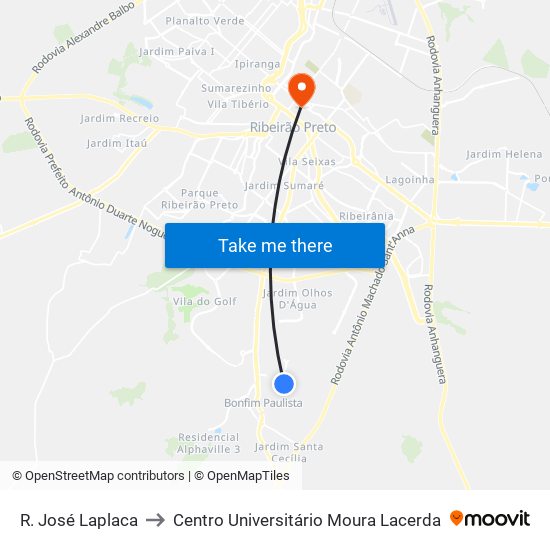 R. José Laplaca to Centro Universitário Moura Lacerda map