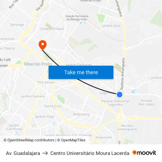 Av. Guadalajara to Centro Universitário Moura Lacerda map