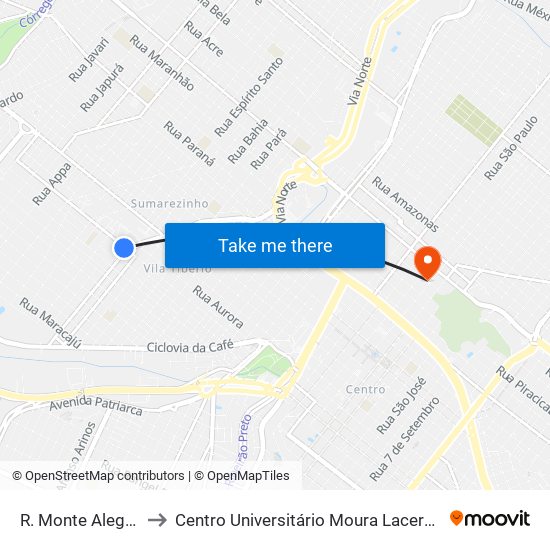 R. Monte Alegre to Centro Universitário Moura Lacerda map
