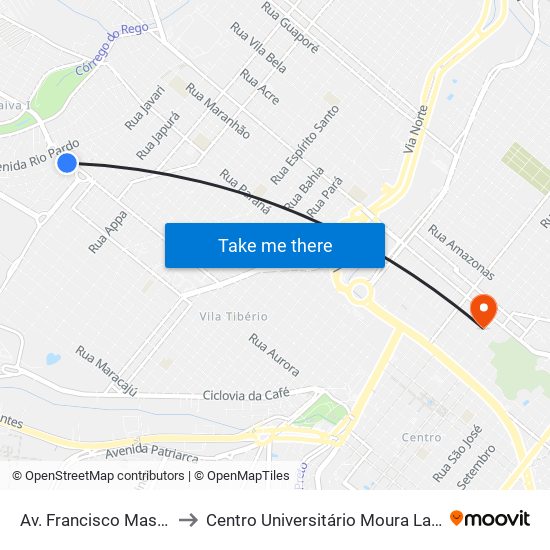 Av. Francisco Massaro to Centro Universitário Moura Lacerda map