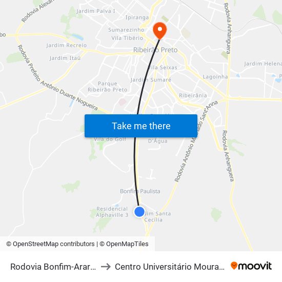 Rodovia Bonfim-Araraquara to Centro Universitário Moura Lacerda map