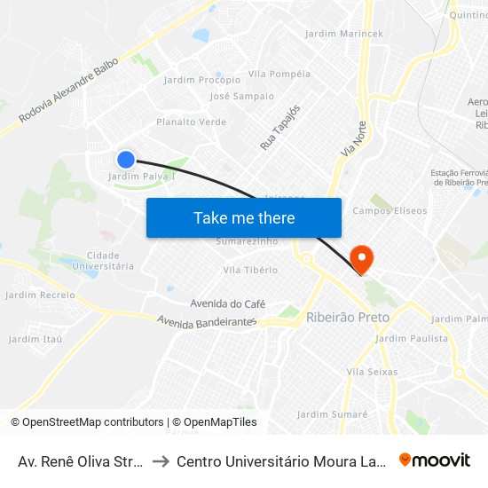 Av. Renê Oliva Strang to Centro Universitário Moura Lacerda map