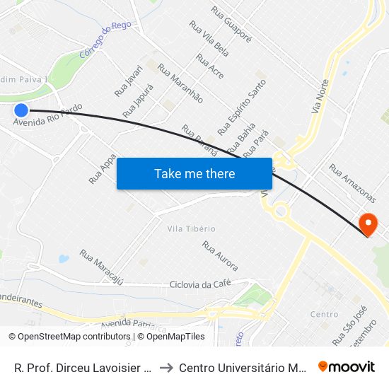 R. Prof. Dirceu Lavoisier C. Fernandes to Centro Universitário Moura Lacerda map